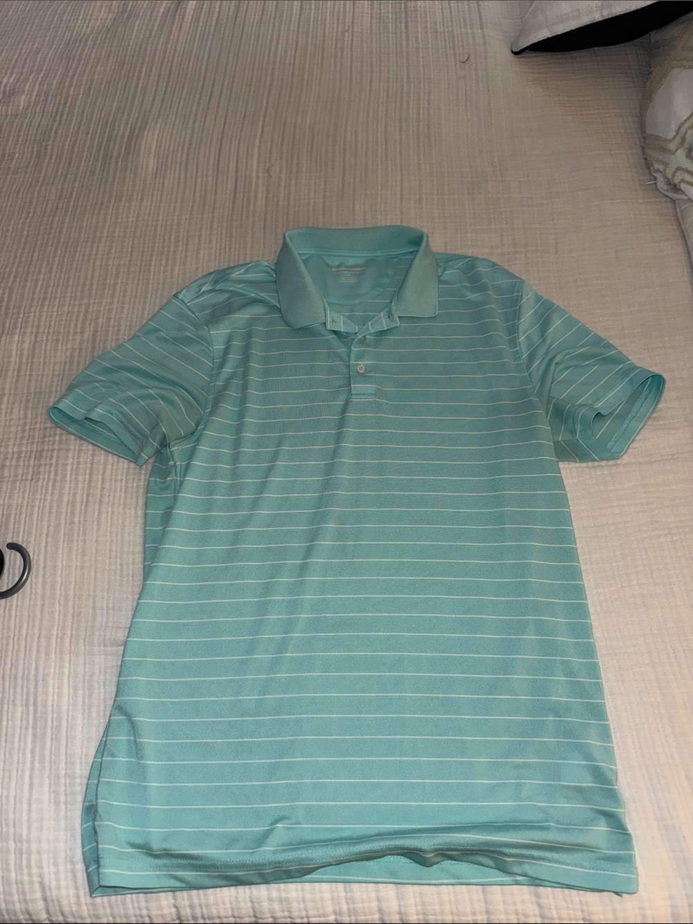 Amazon Essentials Teal and White Striped Polo Shirt